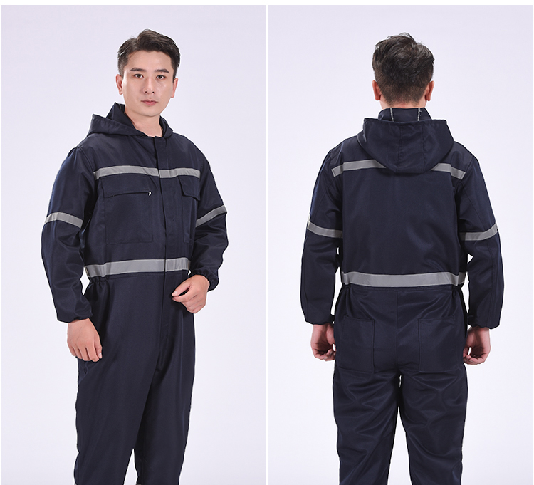 长袖连体连帽大码劳保反光条工作服防尘防污电焊汽修工厂车间工装定制