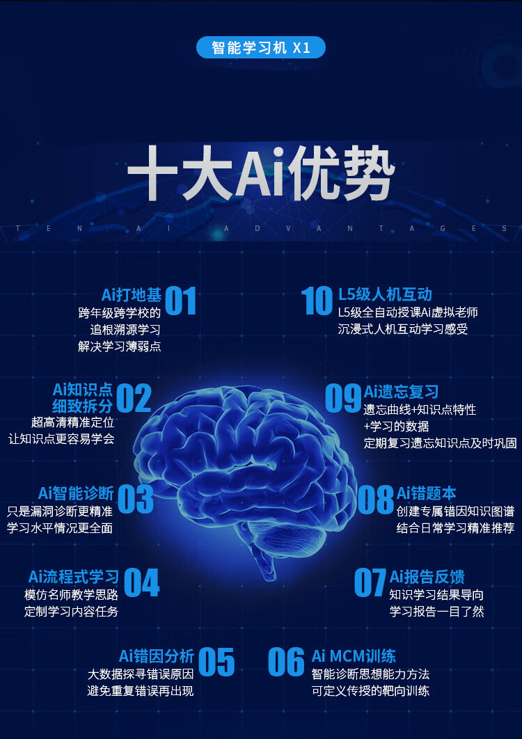 松鼠ai智能学习机x1家教机全科提分打地基伴学机可练字的学习机 蓝色