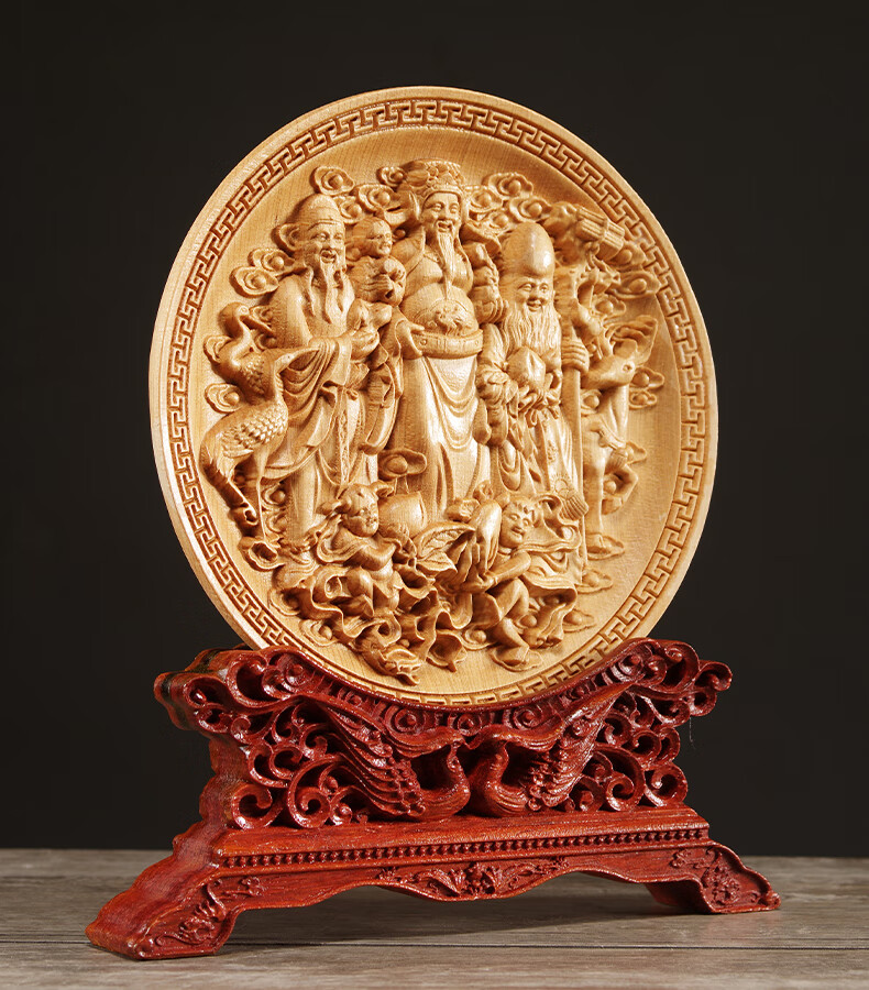 曹堂太行崖柏木雕福禄寿摆件送老人礼物长辈生日礼物实木质雕刻工艺品