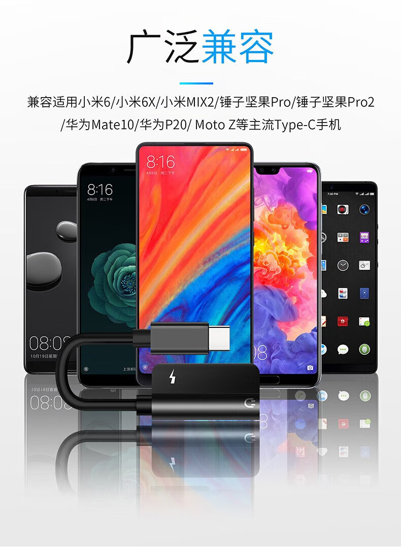 潮丰隆 适用oppo reno7耳机转换头reno8 reno6转接线typec充电直播