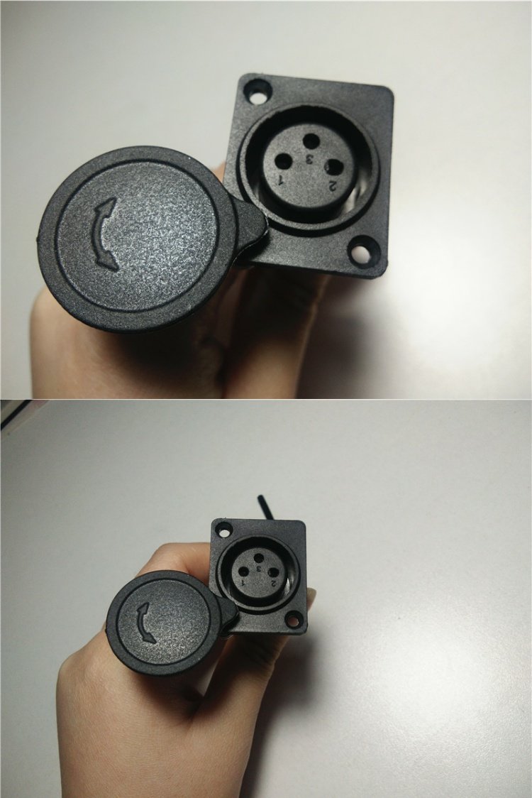 锂电池电动自行车充电口三孔卡侬头插座带盖麦克风充电器输出线头