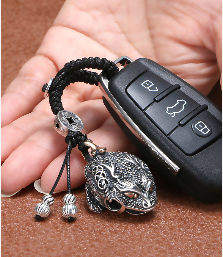 老凤凰品牌同款原创招财金蟾汽车钥匙扣挂件s925复古个性保平安车用