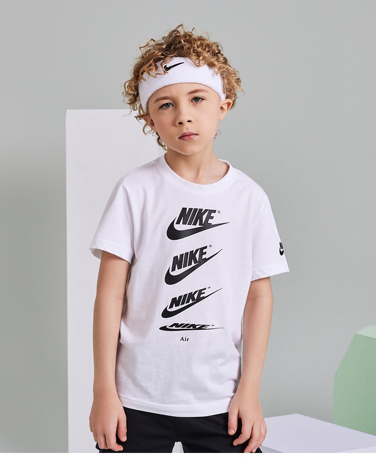 nike 耐克小童装男童纯棉短袖t恤2022夏季儿童休闲针织上衣 纯白色