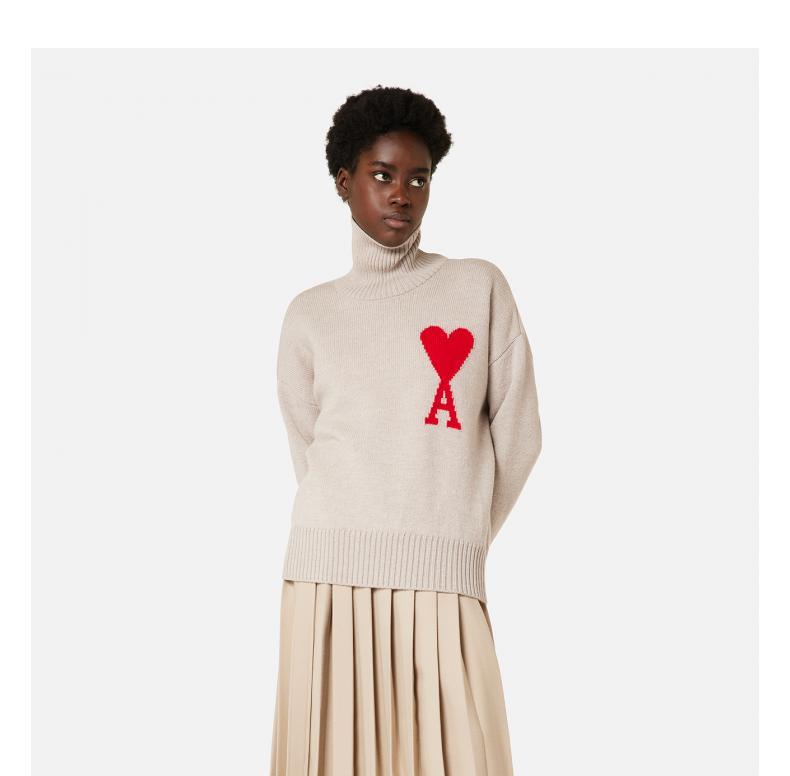 amiparis男女同款春夏保暖红色爱心羊毛高领毛衣265香槟色s