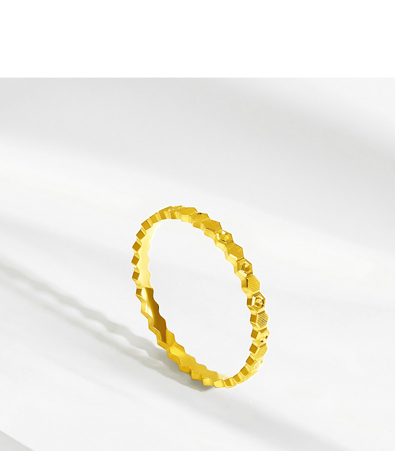 纪兮竹珠宝5g黄金戒指蜂巢足金几何固口指环食指戒女520礼物送女友 15