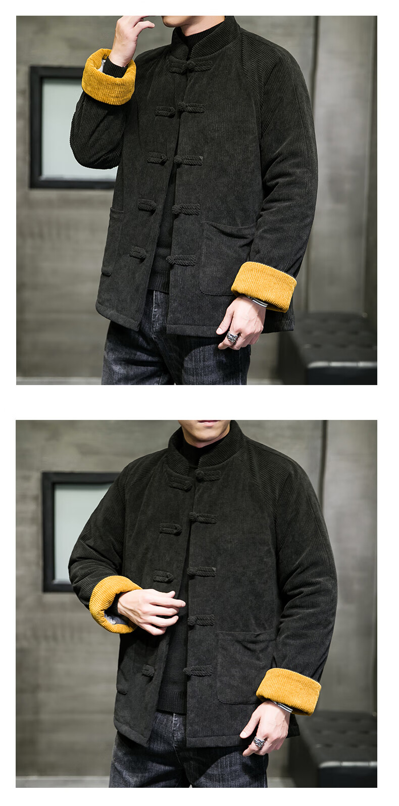 中老年中式棉袄老年人唐装复古棉袄男款棉衣冬季灯芯绒外套男士盘扣