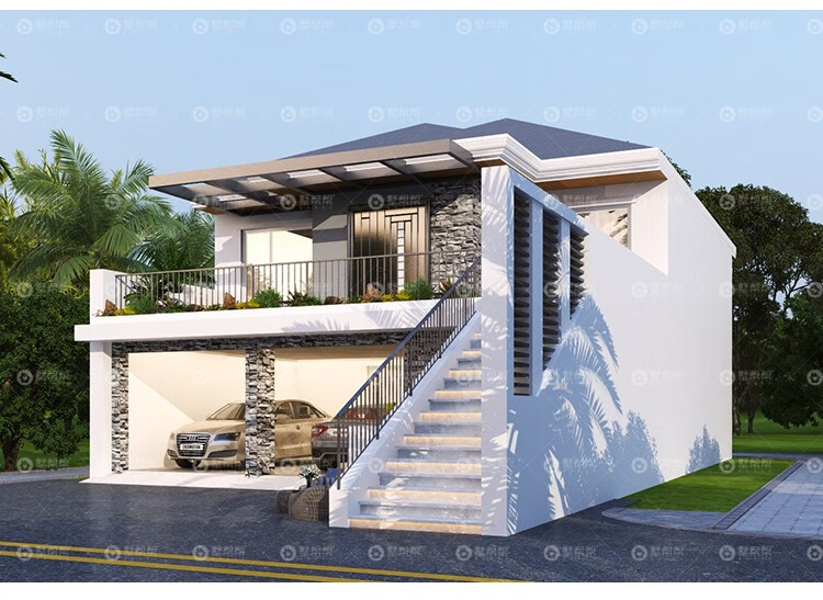 墅帮帮二层现代风别墅设计图纸带架空层建造农村自建房建筑施工图纸