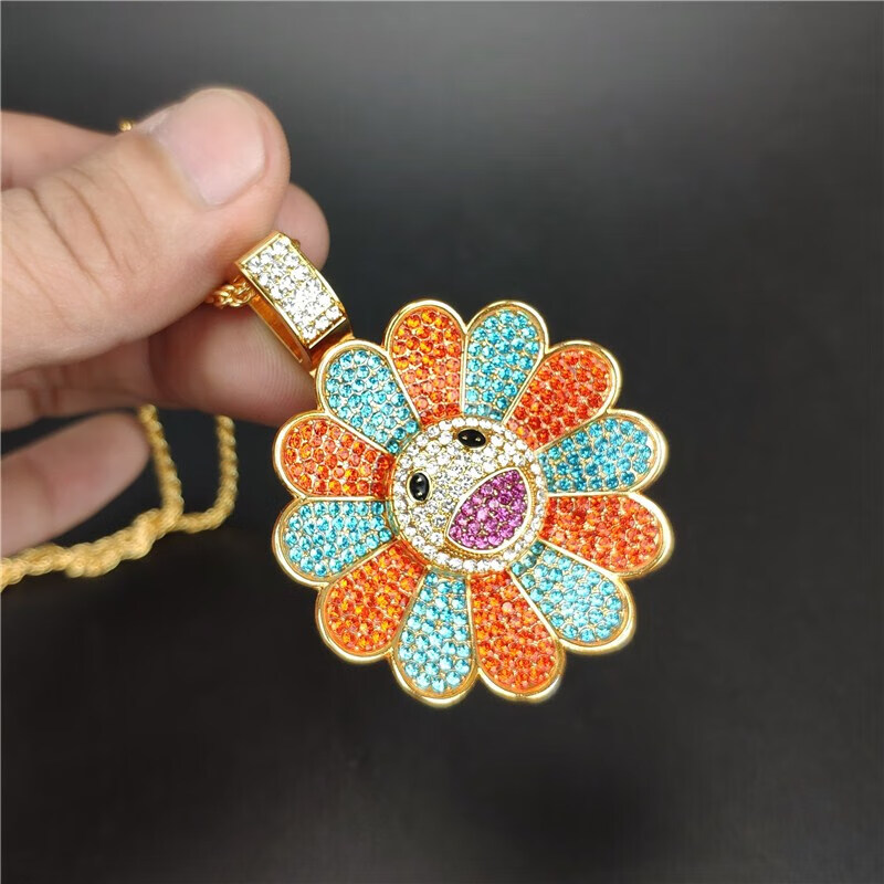 村上隆太阳花项链 多彩笑脸太阳花葵花向日葵七彩造型可转动项链sn