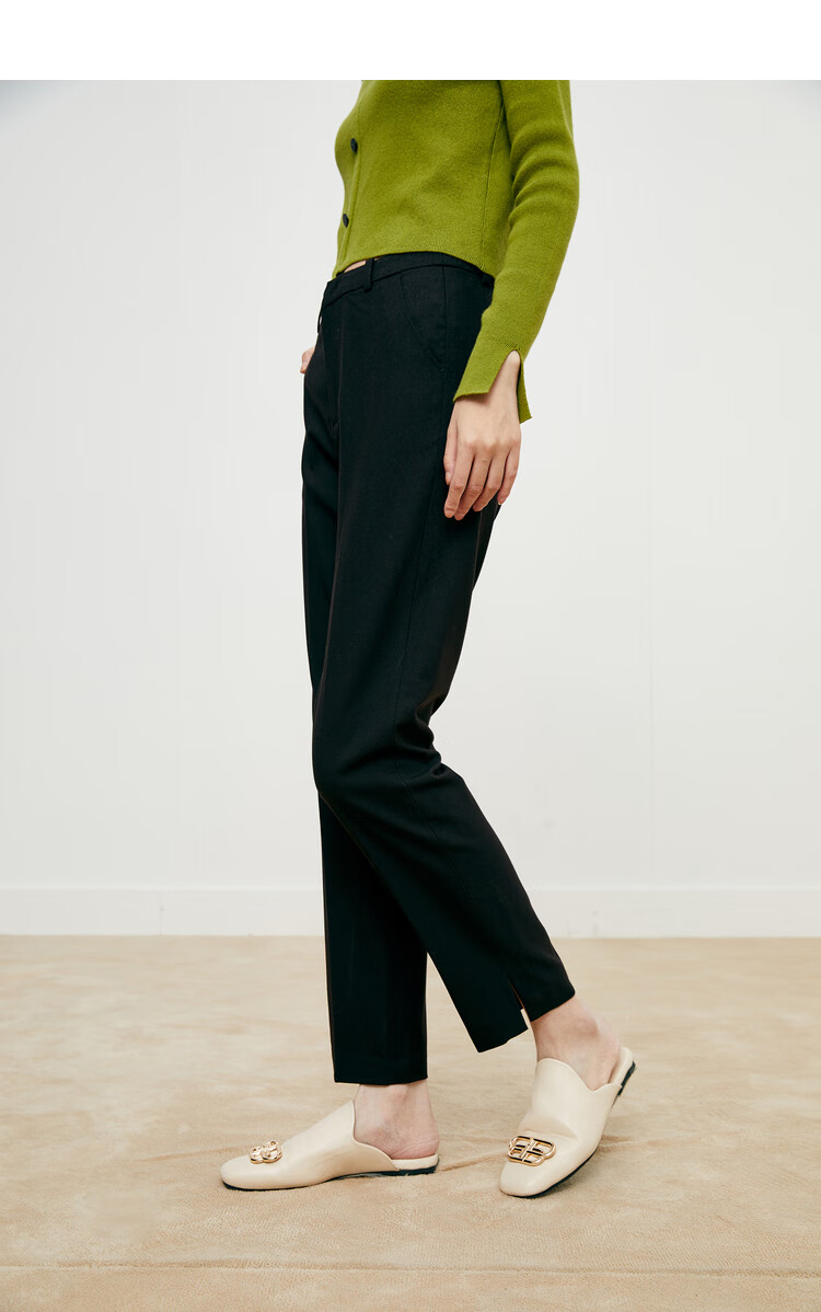 初棉灰豆绿通勤锥形裤女含羊毛保暖春季显瘦直筒裤西裤九分休闲裤灰豆