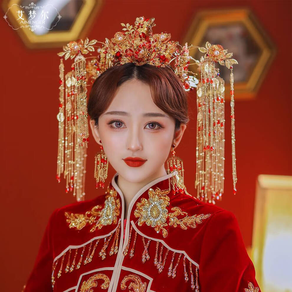 凤冠霞帔 头饰 新娘头饰2021中式婚礼秀禾服结婚大气复古凤冠霞帔