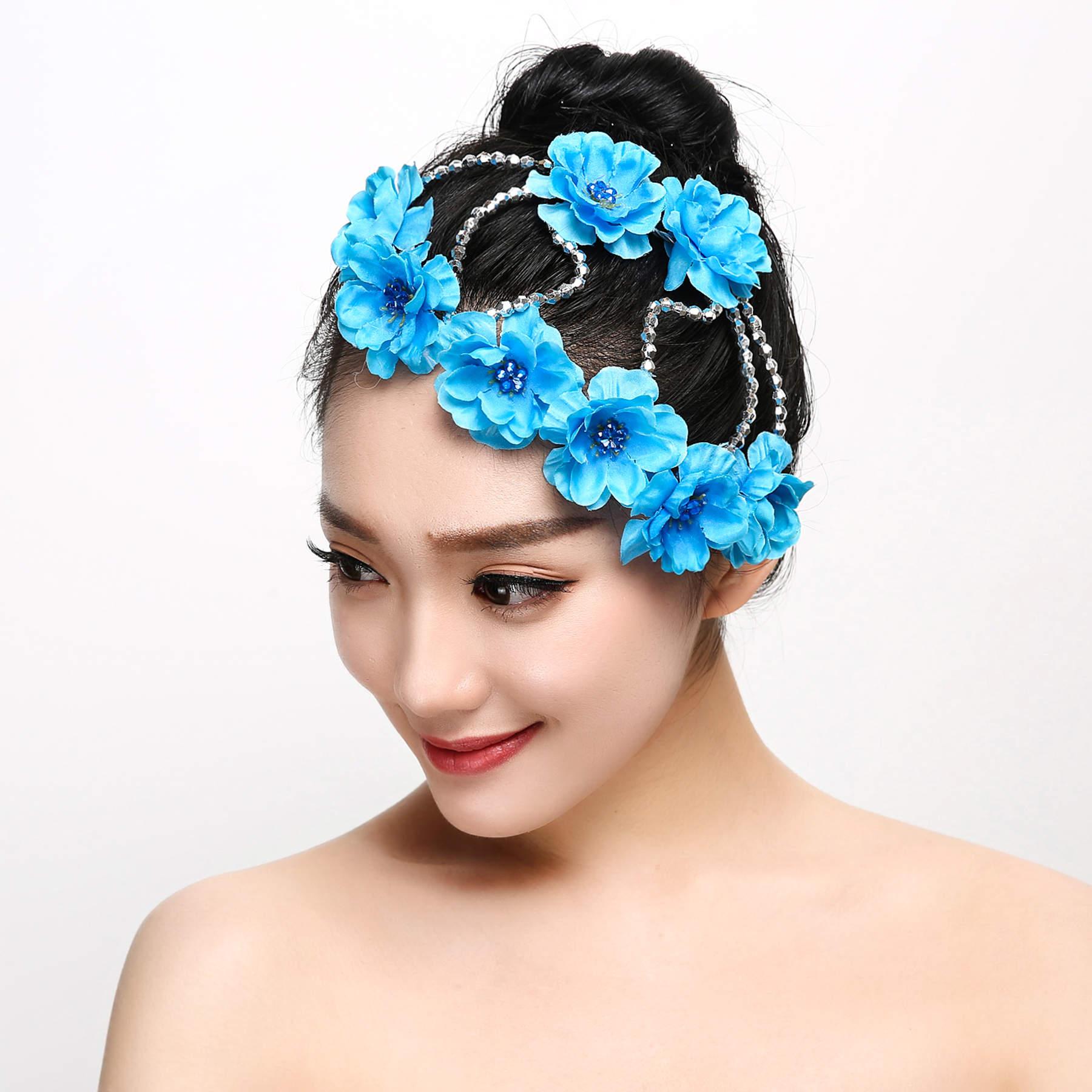 新款舞蹈头饰广场舞秧歌头花红色古典民族现代演出服头饰梅花 绿色