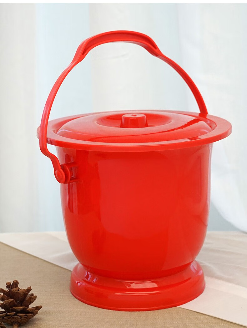 子孙桶 老式红色搪瓷痰盂带盖镀锌子孙桶 结婚庆用品 新娘陪嫁妆尿桶