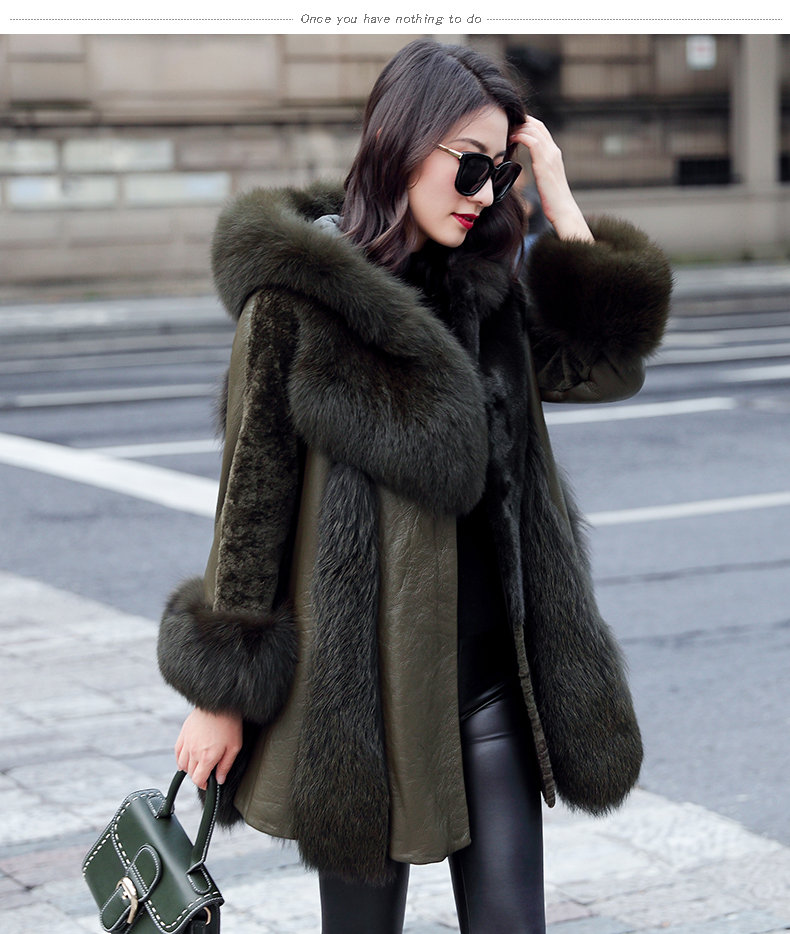 岚蒂娜 皮毛一体外套女中长款2019新款狐狸毛皮草海宁真皮羊剪绒大衣