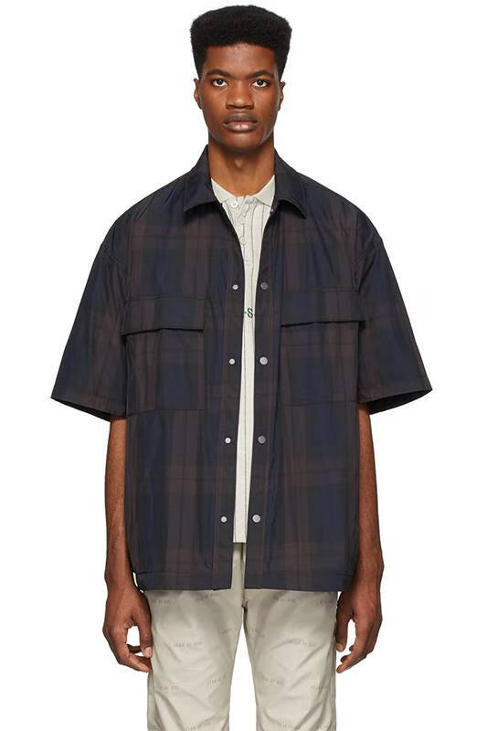 汤米伍德fogfearofgod第六季主线高街复古格纹尼龙口袋短袖衬衫男夏季
