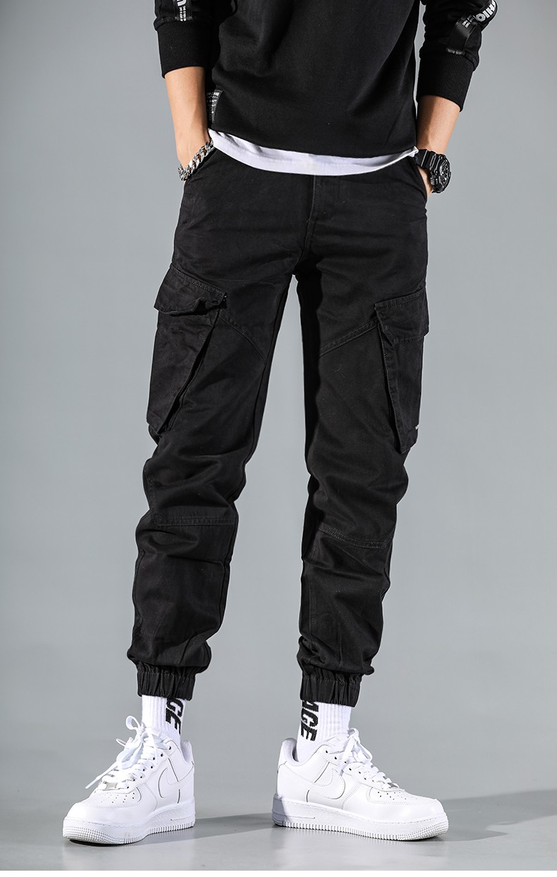 古克 潮牌休闲裤男韩版潮流百搭工装裤直筒束脚裤秋冬款黑色长裤 黑色