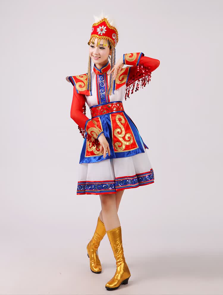 蒙古族舞蹈服饰蒙古族演出服女装内蒙古舞蹈服蒙古袍锡伯族成人少数