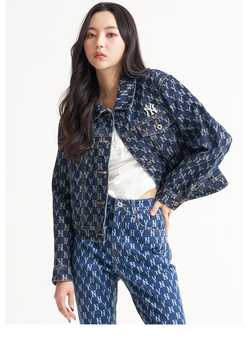 mlb女牛仔外套复古老花休闲防风夹克明星同款22秋季dkm03 纽约洋基队