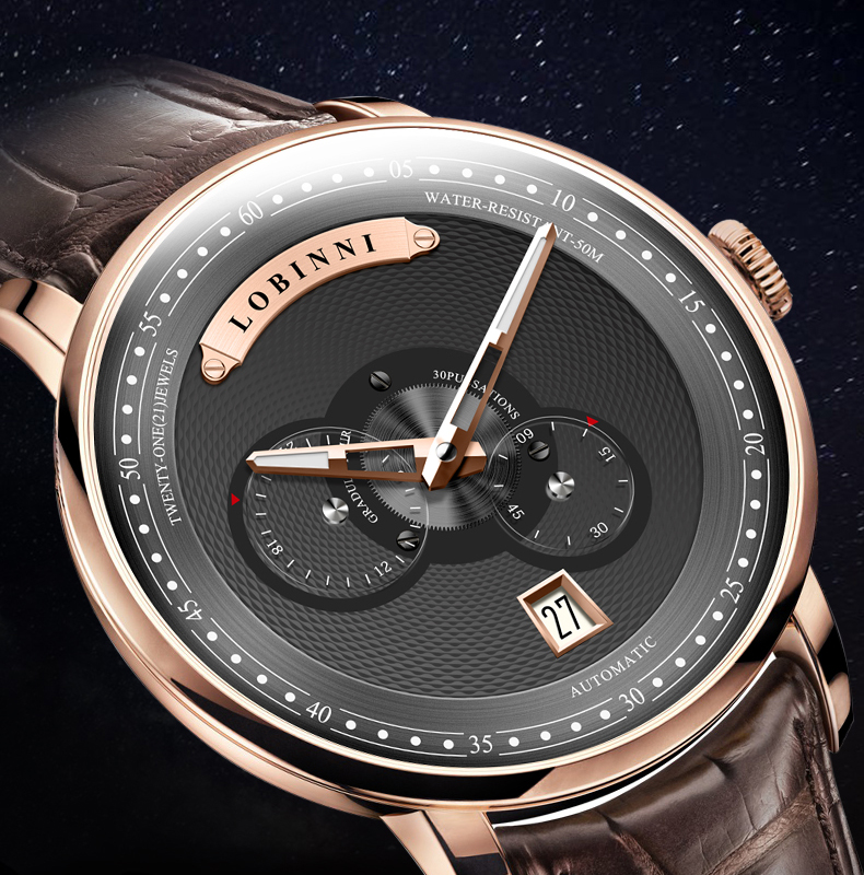 品质京选罗宾尼lobinni手表男士机械表全自动时尚潮流多功能防水瑞士