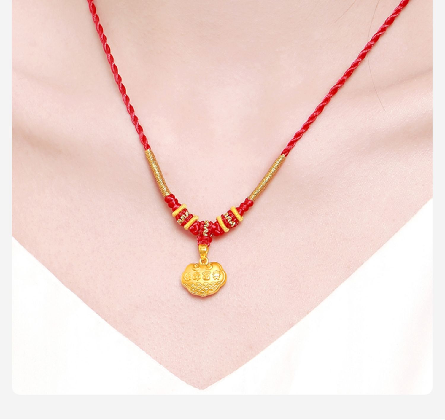 月珠宝黄金吊坠女小金锁长命平安锁儿童宝宝满月金饰婴儿3d硬足金项链