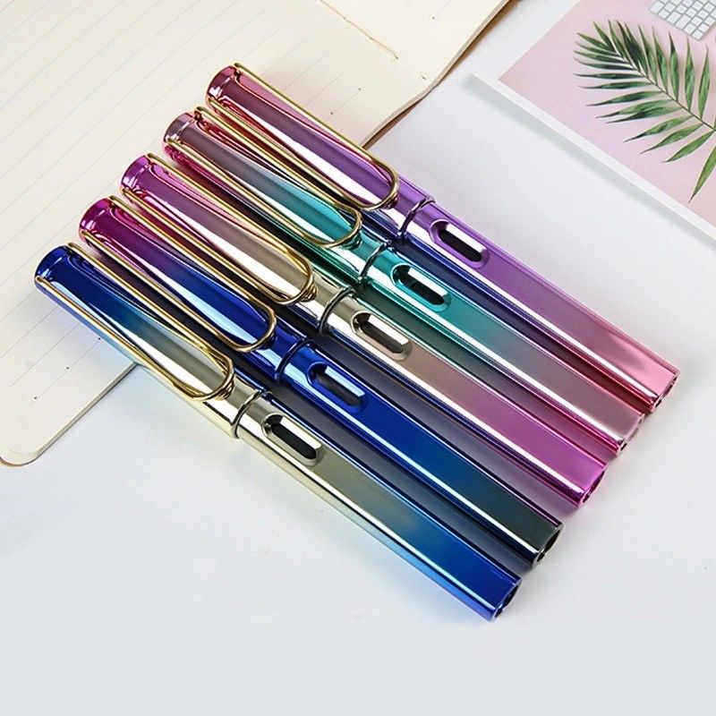 小36年级正姿炫彩钢笔套装蓝色黑色成人练字抽墨换墨囊两用中间红3支