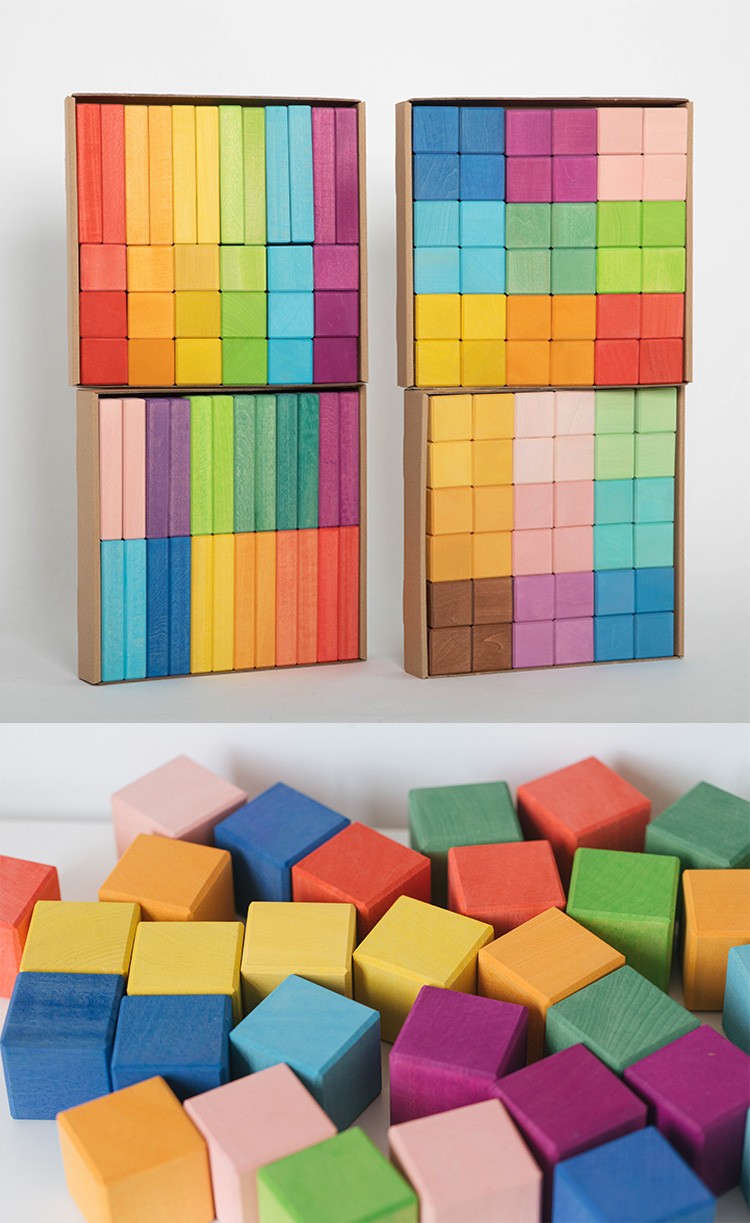 avdar正方体积木立方形数学教具方块拼搭木质幼儿园儿童大颗粒玩具 36