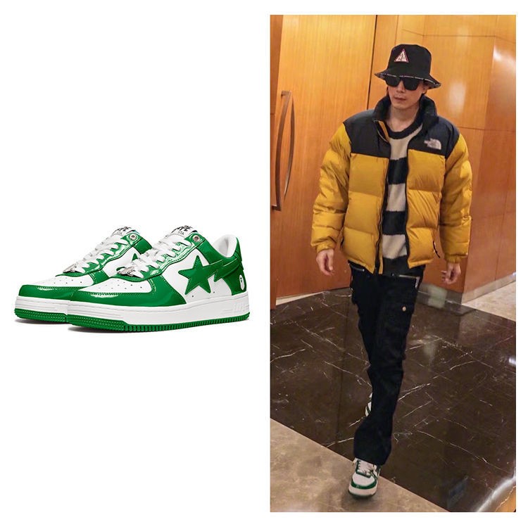 bapesta鞋子黑白滑板鞋刘耀文同款猿人头低帮鞋漆皮运动休闲鞋 黑色