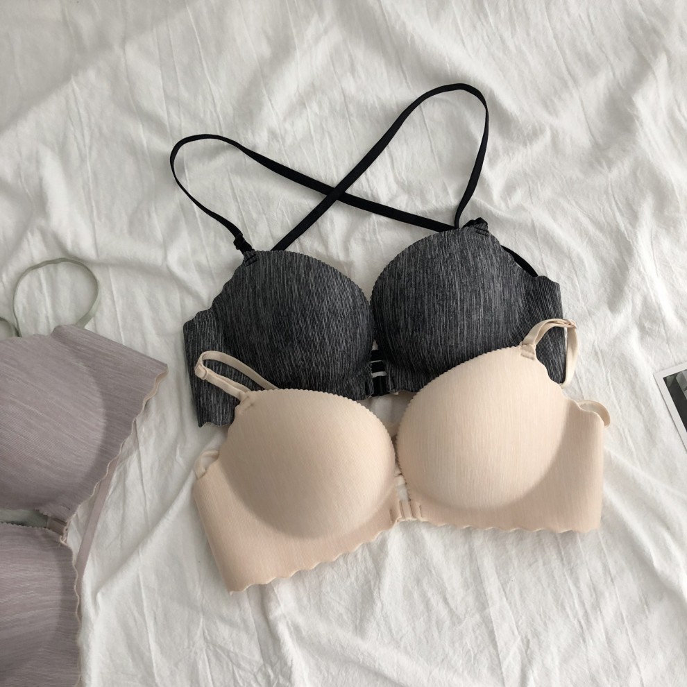 前面扣的无钢圈胸罩女生内衣调整型前扣美背内衣上托无钢圈胸罩少女小