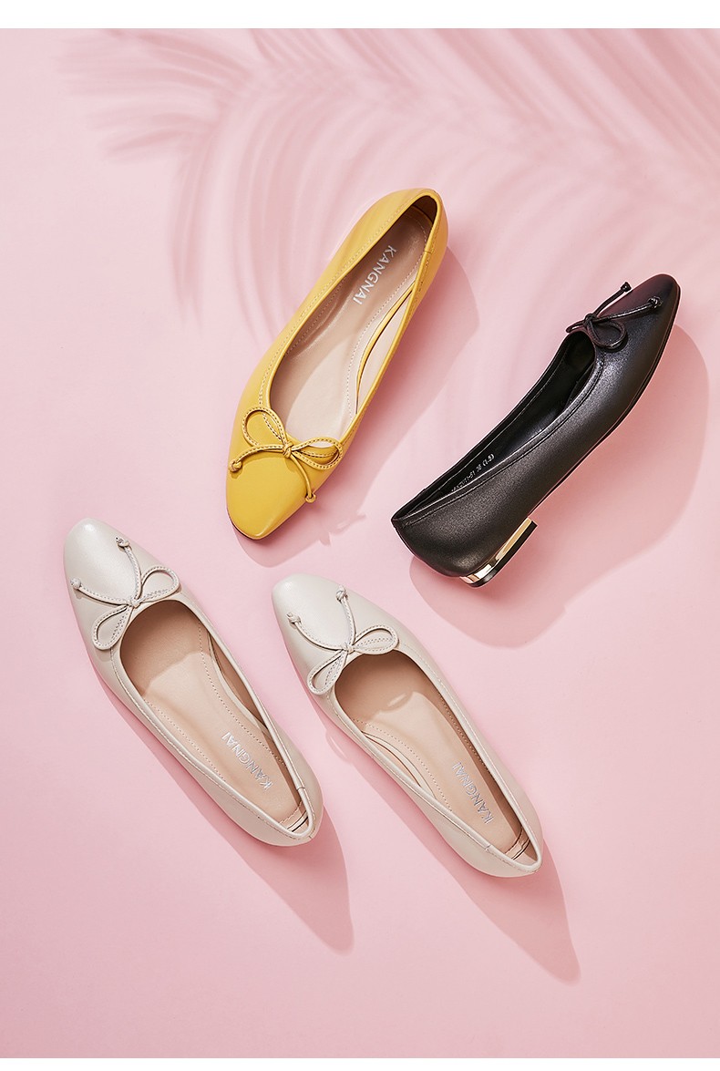 20春秋款方头粗跟单鞋女时尚蝴蝶结轻软舒适简约百搭浅口女鞋18402011