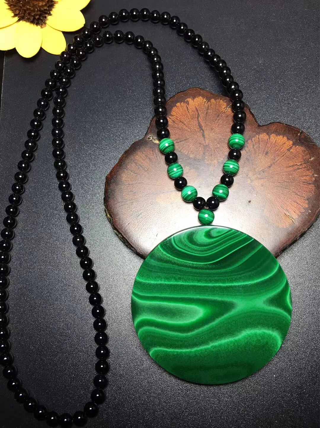 海清正堂天然孔雀石圆牌平安牌吊坠男女款孔雀石原石吊坠饰品一物一图