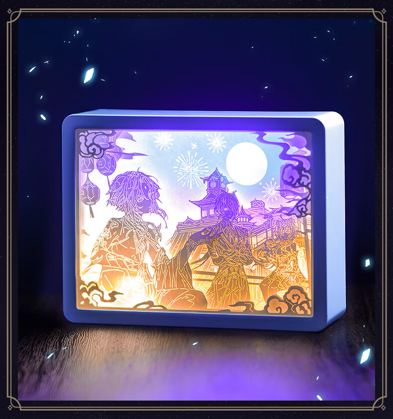 原神同人周边纸雕灯钟离魈甘雨小夜灯二次元投影灯礼物光影纸雕灯璃月