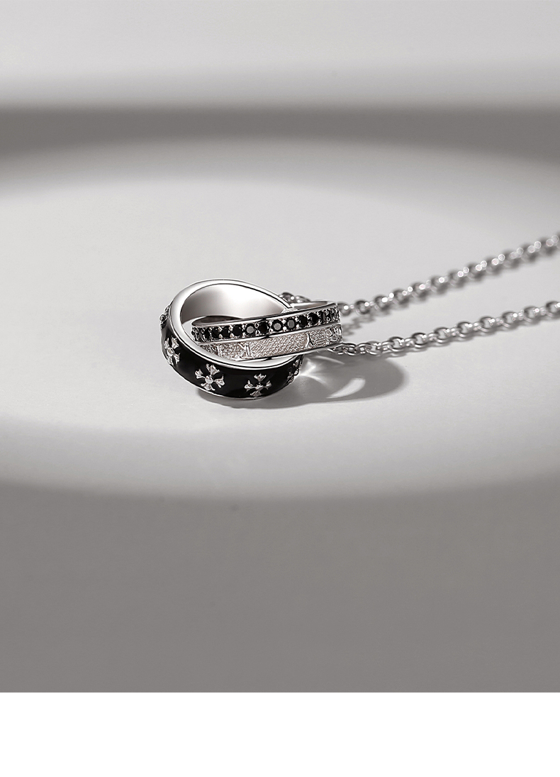 mam小ck骑士双环项链男925银潮流刻字环环相扣十字架克罗吊坠送男朋友