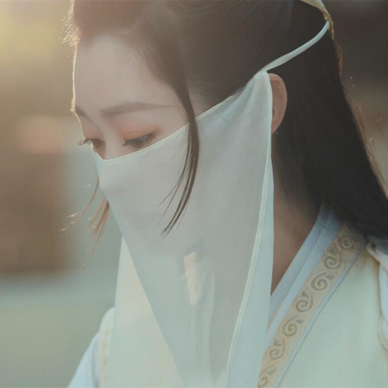 裴拉婷新品面纱古风古风雪纺面纱汉服遮面蒙面防晒仙女古装纱巾刺绣面