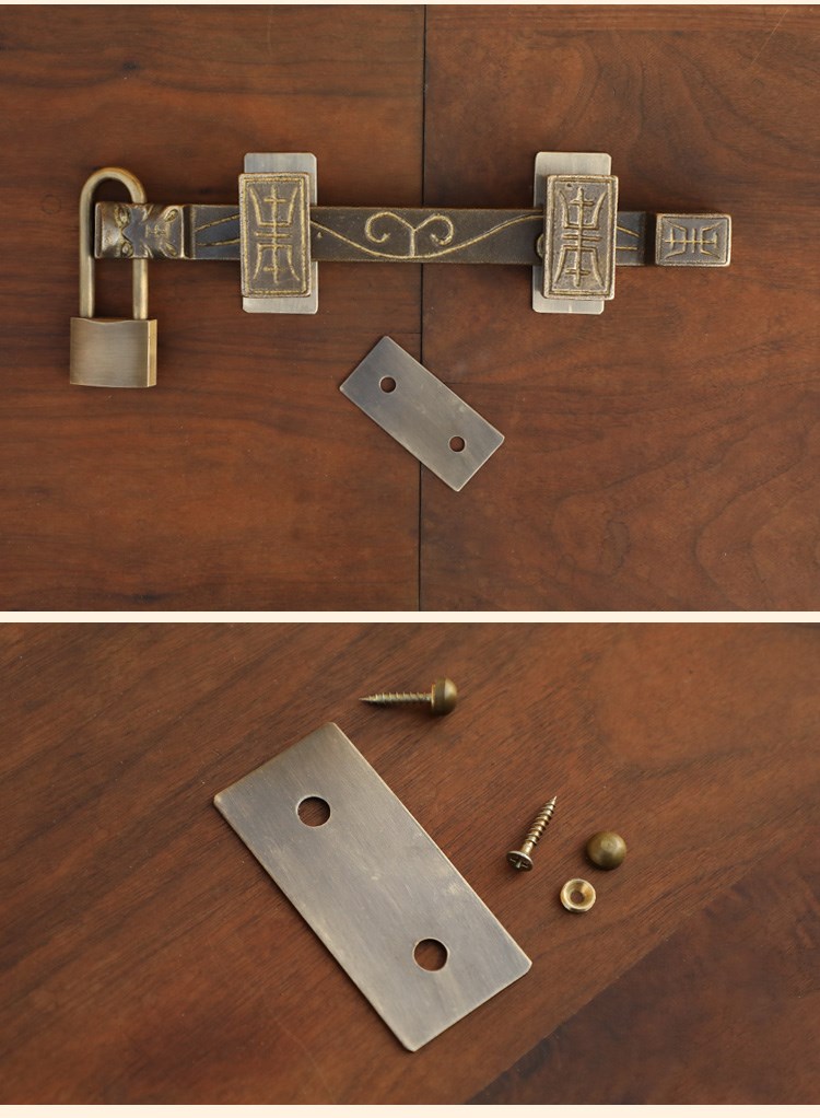 纯铜加厚中式复古插销老式木门锁古建庭院大门门闩仿古门扣铜门栓 加