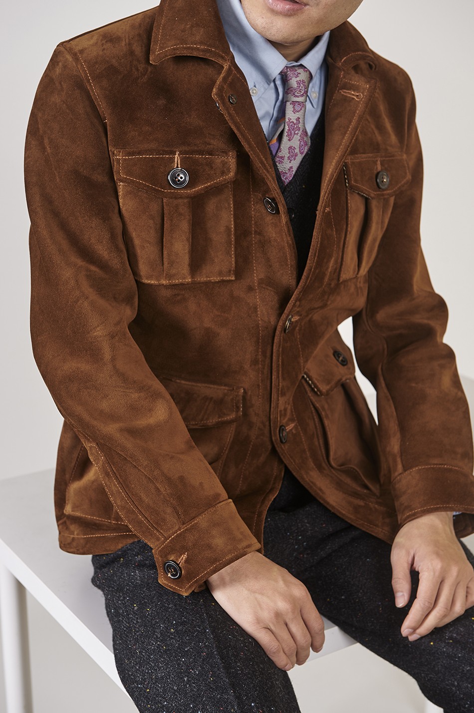 玩累了的孩子猎装夹克古着反绒工装军旅男皮衣4绅士棕日本宾霸2xl