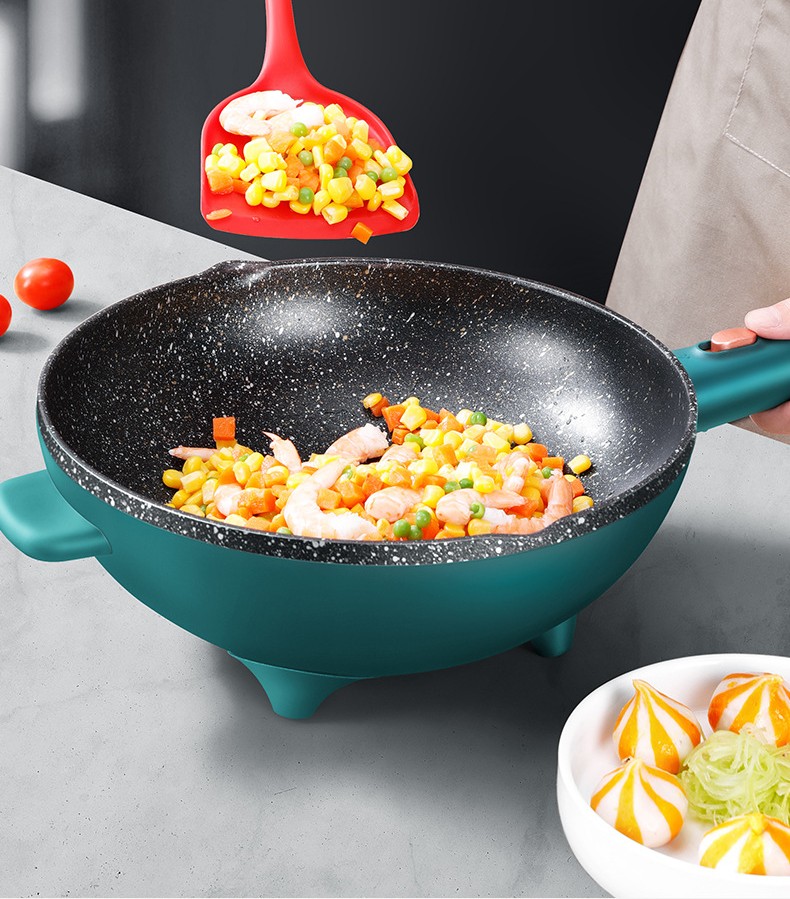 欧丽酷客电炒锅不粘锅电锅多功能火锅菜炒锅一体式电煮锅宿舍锅黄色5l