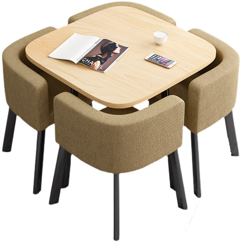 微小兵实木圆桌餐桌800*800mm直角沙发凳橡木原木定制1桌配4椅
