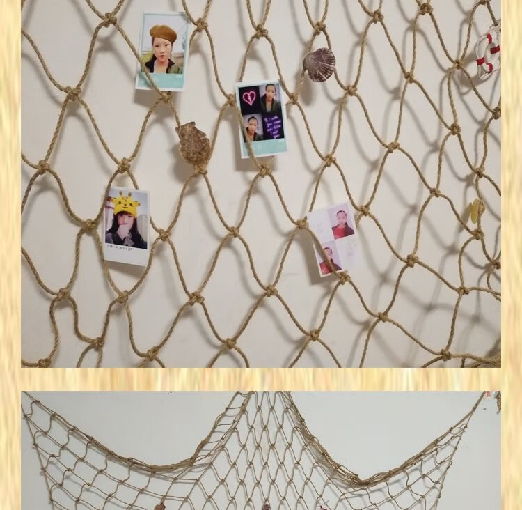 环创挂照片网幼儿园墙面装饰网格挂作品网麻绳装饰渔网照片墙网子土