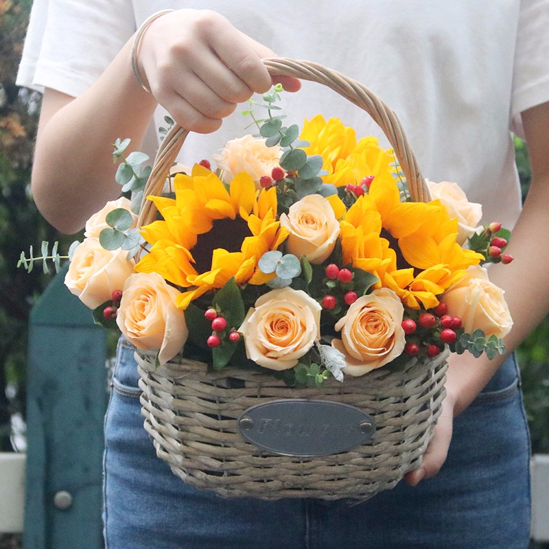 荟鲜阁鲜花速递手提花篮玫瑰花康乃馨绣球混搭乔迁开业开张礼品生日