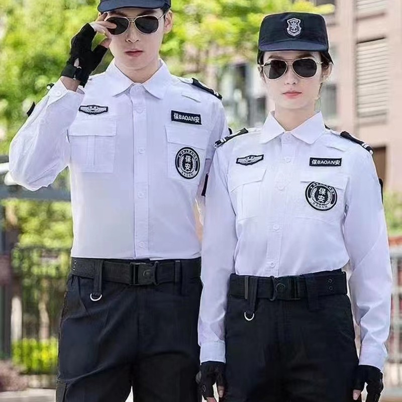 保安服套装男女式衬衫夹克执勤作训服特安检衬衣款 白短套装-夹克款