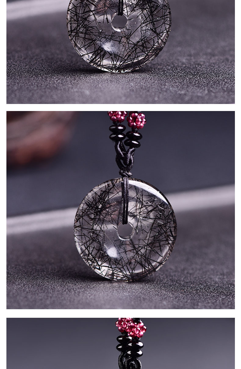 大号 天然黑发晶平安扣吊坠转运圈钛晶黑水晶项链无事牌男女挂件