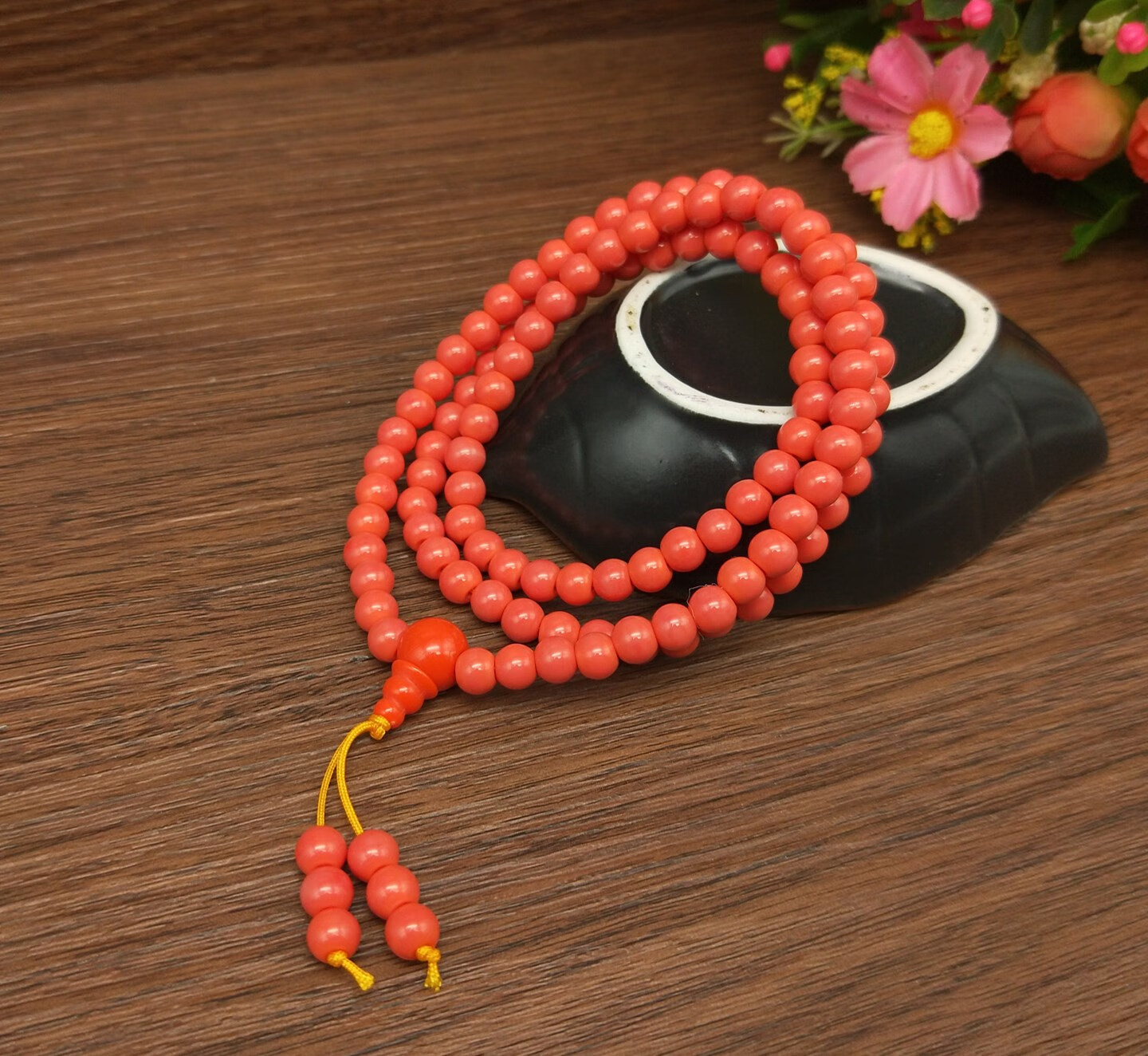 同款 红色怀业念珠 佛珠 108颗红佛珠 手持念珠 优化松石8mm【图片