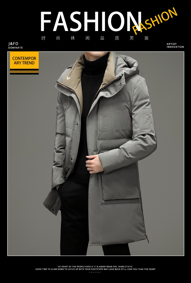 保罗男装羽绒服男长款连帽防寒服外套加厚白鸭绒宽松休闲冬装上衣