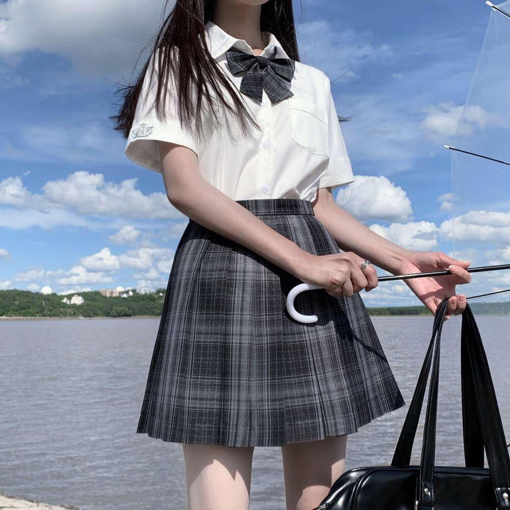 谆轩 黑丝学姐jk制服夏季套装纯欲风~夏季短袖jk制服格裙暗黑色系霸气