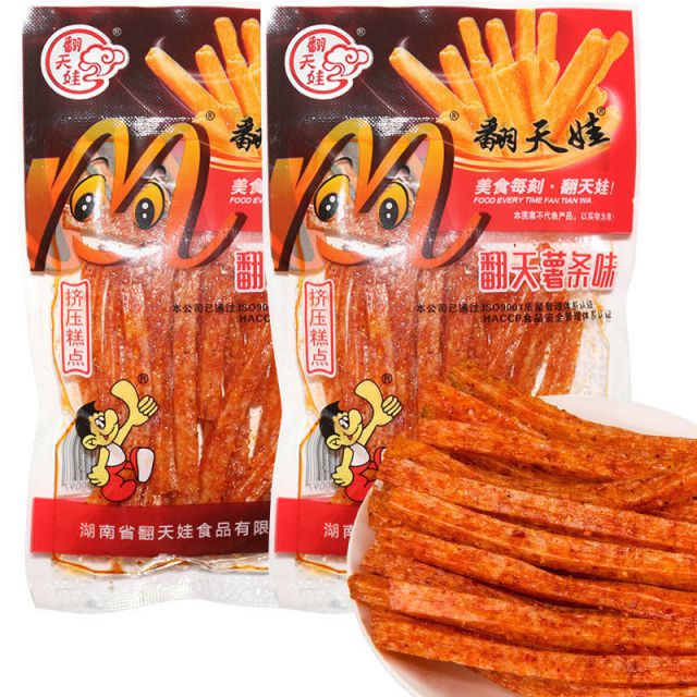 辣条湖南特产麻辣美味零食辣翻天薯条80儿时怀旧批发 2种混合30包
