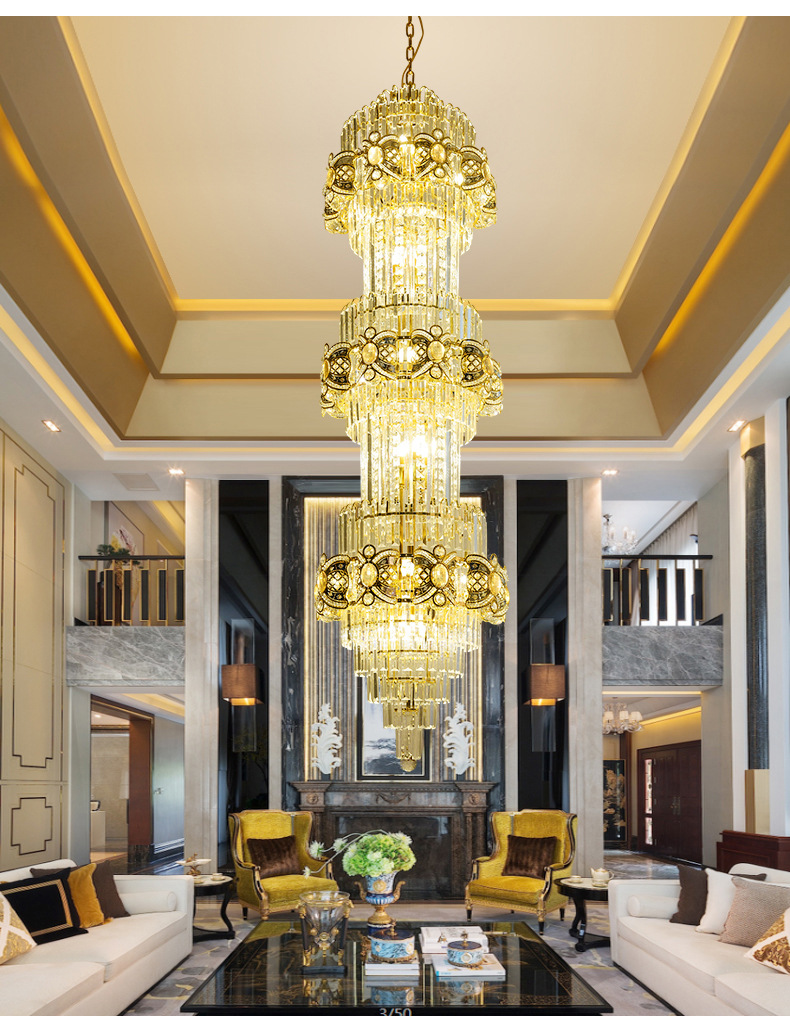 欧式复式楼客厅大吊灯水晶灯酒店大厅豪华别墅简约现代楼中楼吊灯