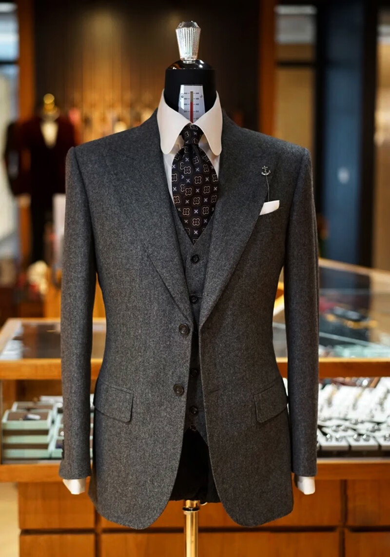 全羊毛西装定制男量身定做高端结婚新郎西服套装量身定制 深蓝条纹