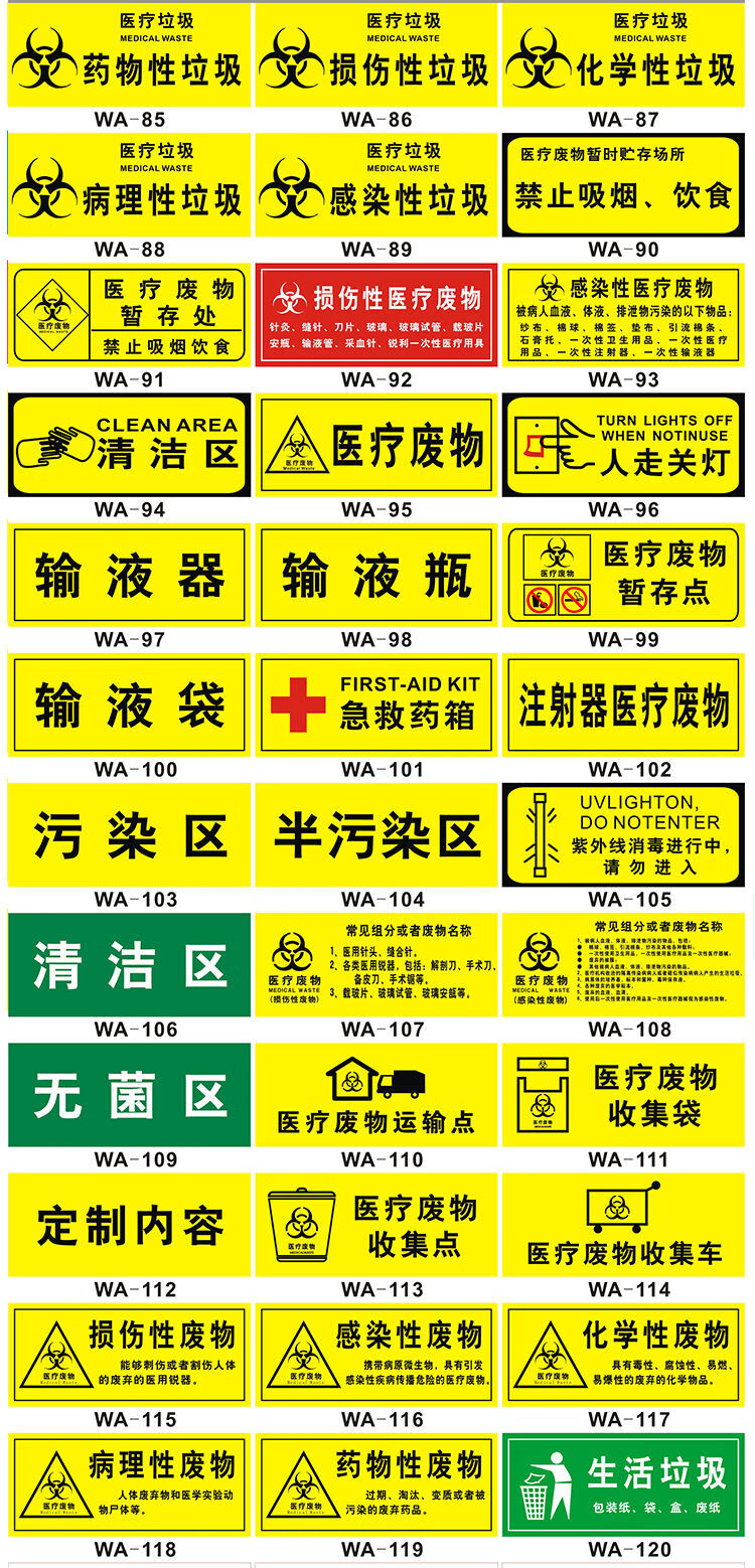 医疗废物三角标识牌贴医院损伤感染垃圾分类标志安全警示牌暂存间孕妇