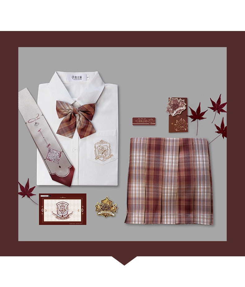 莫瑞甘枫灵九尾原创jk制服秋冬厚格子裙校供学院风女衬衫套装月上弦