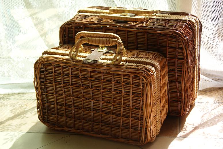 zakka,怀旧复古小型咖啡柳编小提箱收纳箱,拍摄箱具 巧克力色 中号