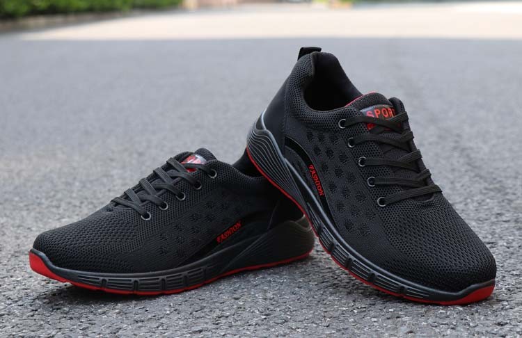 潮牌红蚂蚁秋季新款透气男鞋休闲网鞋网面运动鞋滑百搭黑色鞋子工作鞋